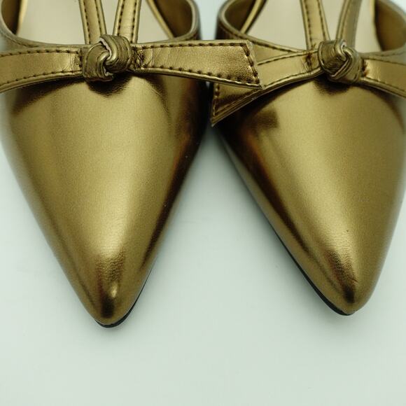 Nine West Metallic Bronze Slingback Stiletto Pointed Toe Bow Heels - Size 6.5 - Picture 4 of 8